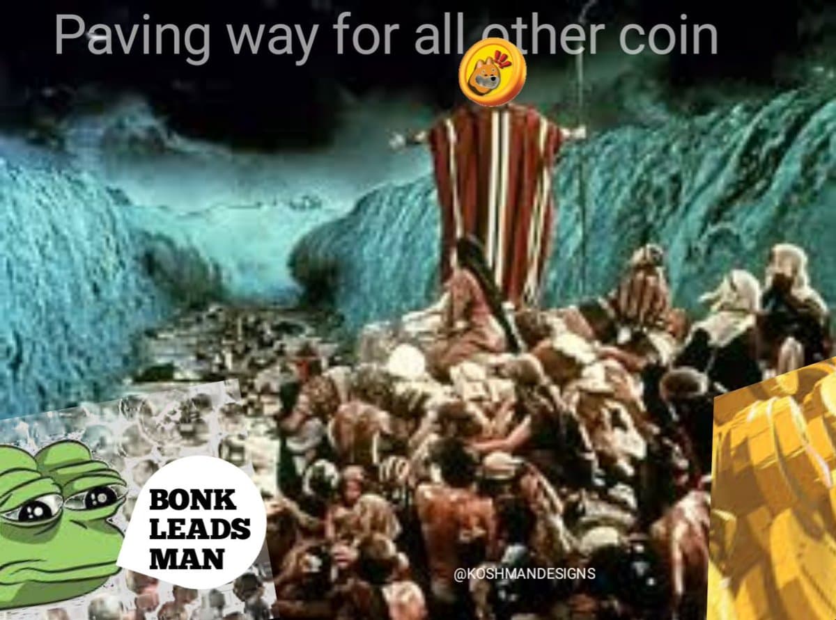 Gm Gm 

First submission in the @bonk_inu meme contest 

The idea behind this is more than just an image but a storyline which communicates how bonk paved way for all other coin in a blocked path. 

Even the Sea cants stop where $BONK is fucking pumping to.
The meme was shocked😂 https://t.co/sZ3Zg54e25 https://t.co/hvIxXfSiMm